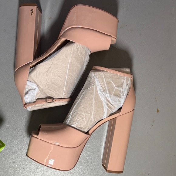 Sam Edelman Shoes - Sam Edelman Kori Platform Sandals Womens 9 Pink Patent Block Heel Ankle Strap